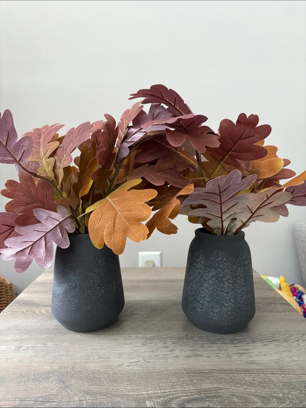 Threshold Oak Leaf Arrangement in Dark Gray Vase, Set of 2